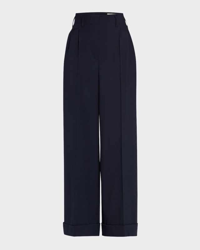 Wool-Blend Wide-Leg Cuffed Pants